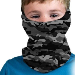 Kids Neck Wrap Gaiter Face Shield Mask Gray Camo Headband Microfiber UPF30